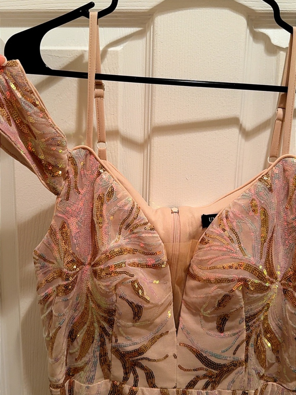 Blush Sequin Evening Gown - Pink & Gold Embellishment - Picture 5 of 10